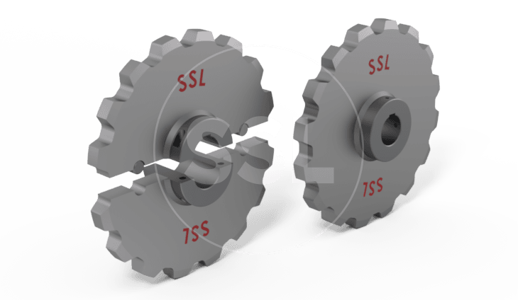 Close-up of two interlocking gears.