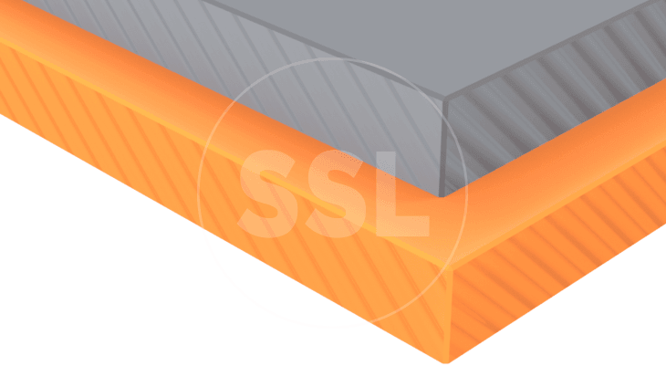 A digital image of UHMWPE Premium sheets in grey and orange.