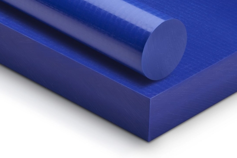 Blue acetal sheeting and rods.