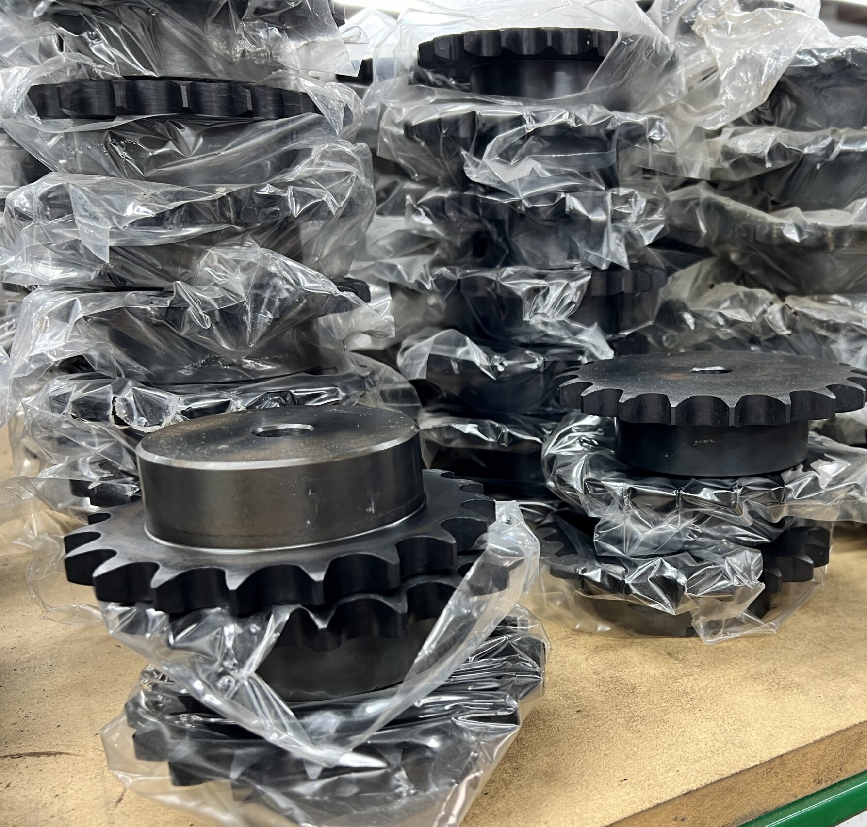Roller chain sprockets in packaging.